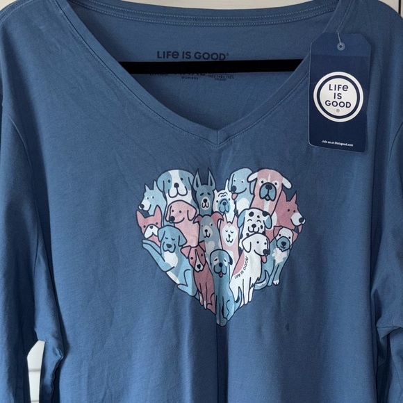 Life is Good Crusher Long Sleeve Tee Dog Heart Graphic Blue Women’s XXXL NWT - Picture 3 of 5